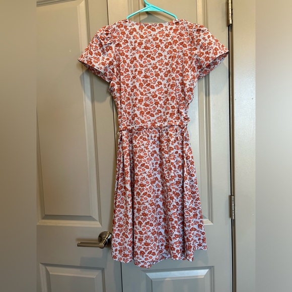 Madewell Fiore Floral Short-Sleeve Cotton Wrap Dress (Blue and Pink) Small - Picture 3 of 3